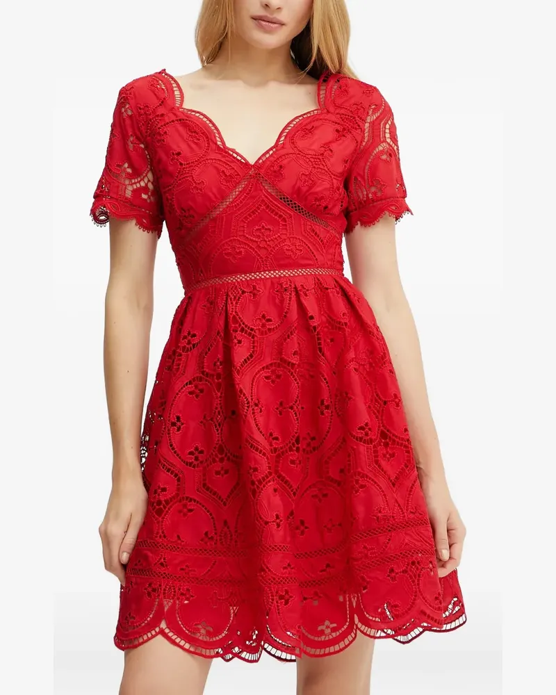 Morgan scalloped-trim V-neck mini dress - Rot Rot