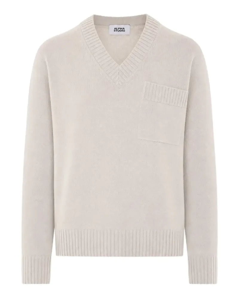 Alpha Studio Pullover mit V-Ausschnitt und Brusttasche - Grau Grau