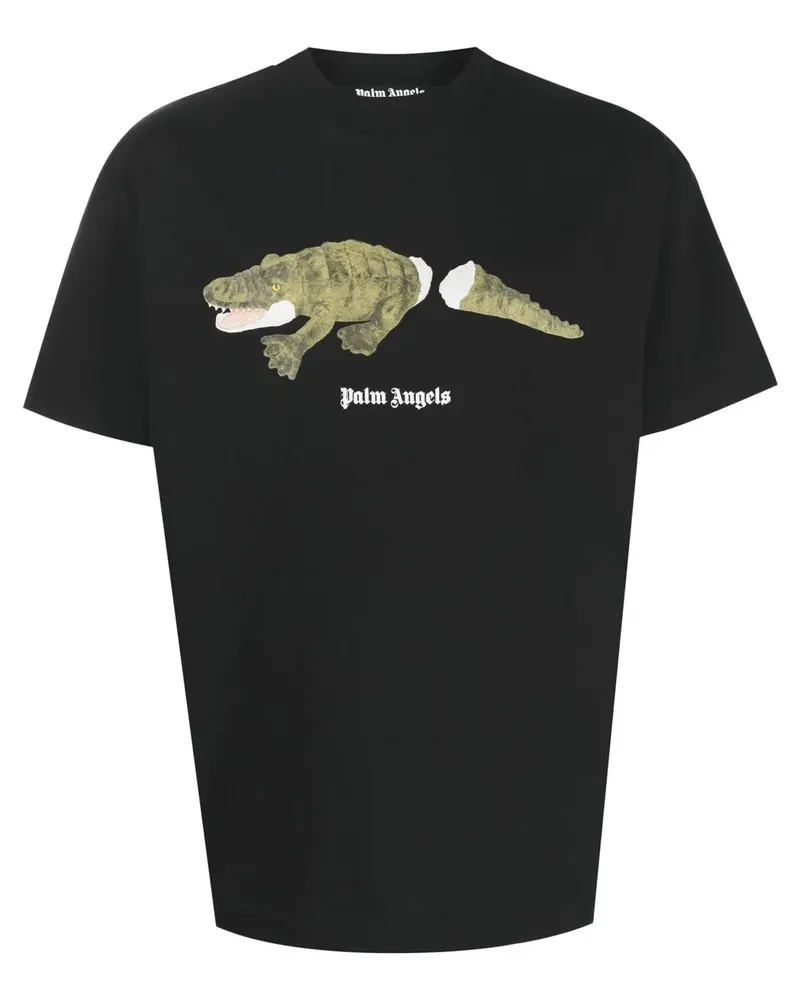 Palm Angels T-Shirt mit Krokodil-Print - Schwarz Schwarz