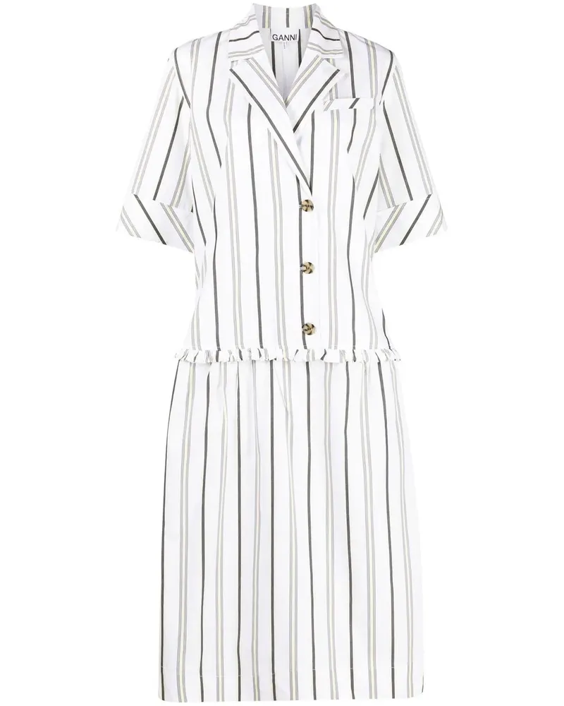 Ganni Hemdkleid mit Rüschen - Weiß Weiß