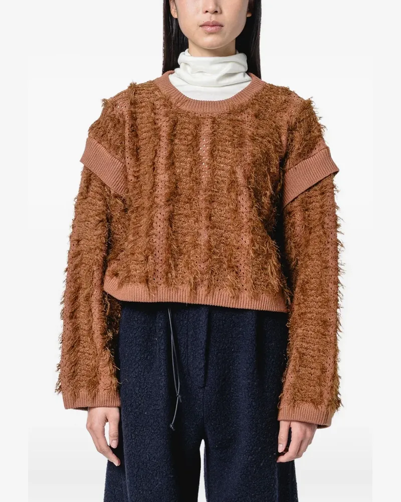 Muller of Yoshiokubo fuzzy ribbed-trim sweater - Braun Braun