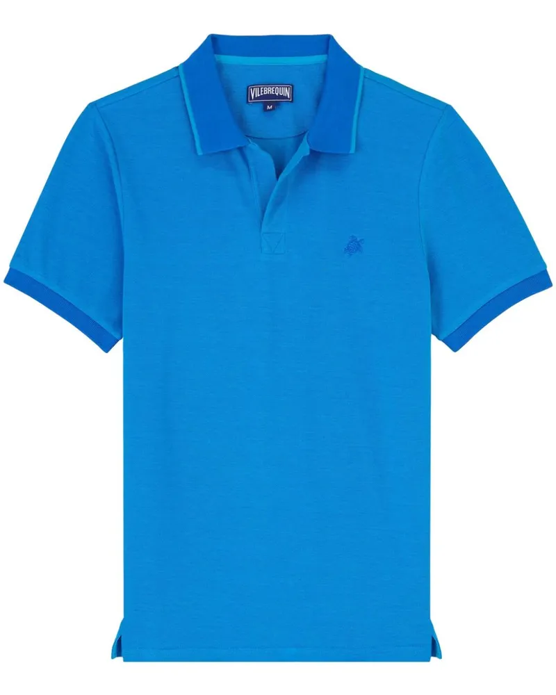 Vilebrequin Besticktes Poloshirt aus Bio-Baumwolle Blau