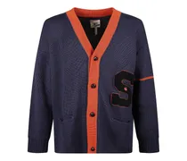 Geknöpfter Cardigan mit Buchstabendetail - Blau