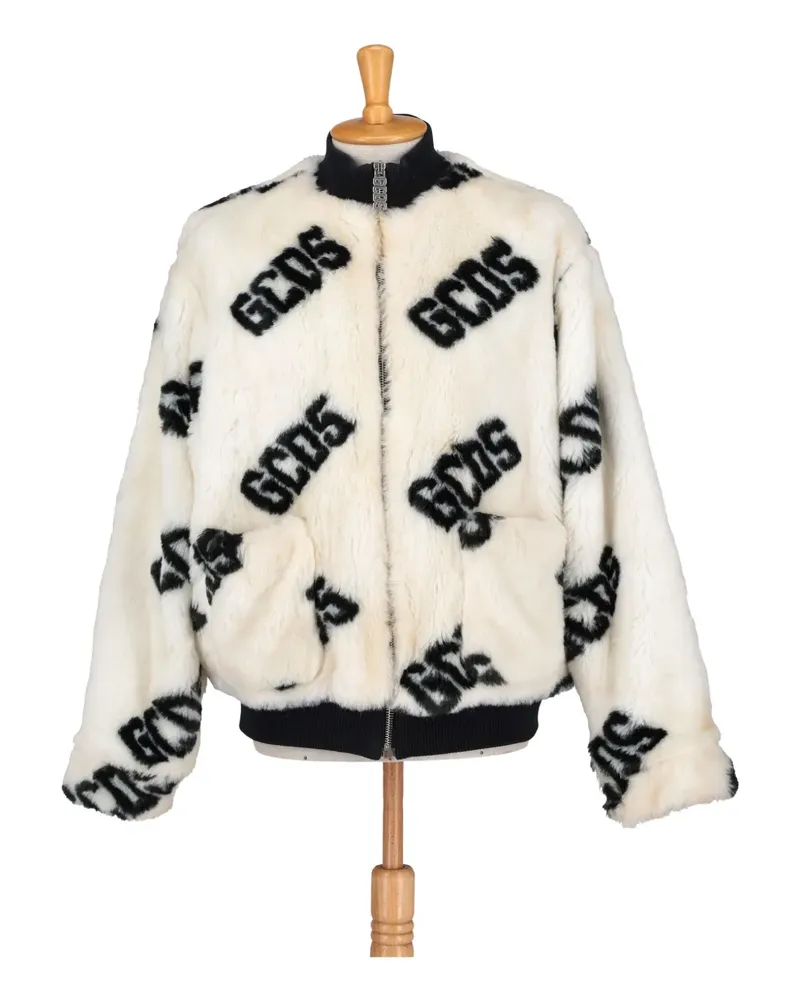 GCDS Bomberjacke aus Faux Fur mit Logo-Print - Weiß Weiß