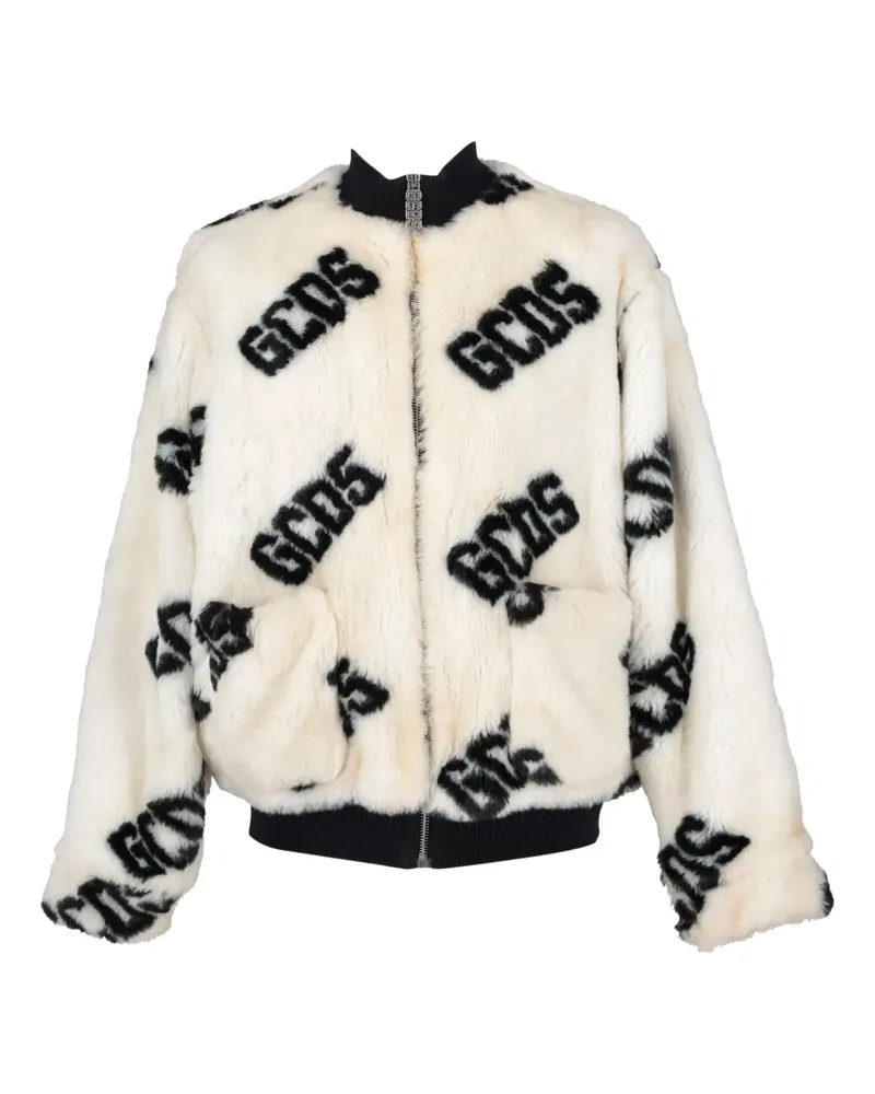 GCDS Bomberjacke aus Faux Fur mit Logo-Print - Weiß Weiß