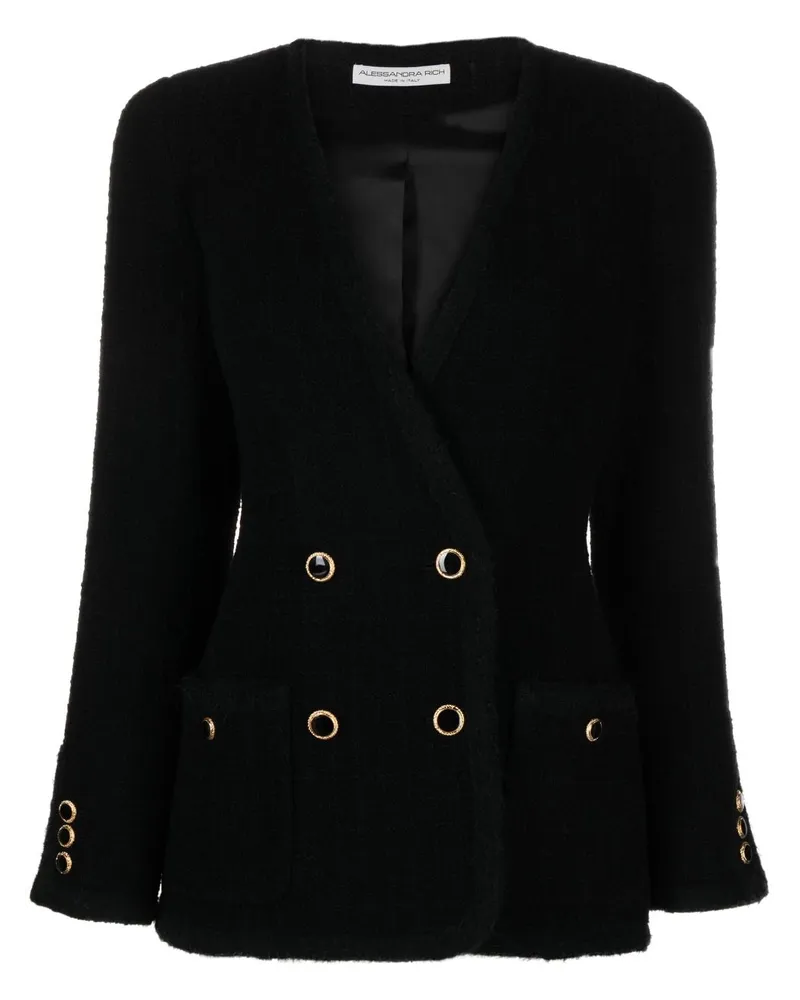 Alessandra Rich Doppelreihiger Tweed-Blazer Schwarz