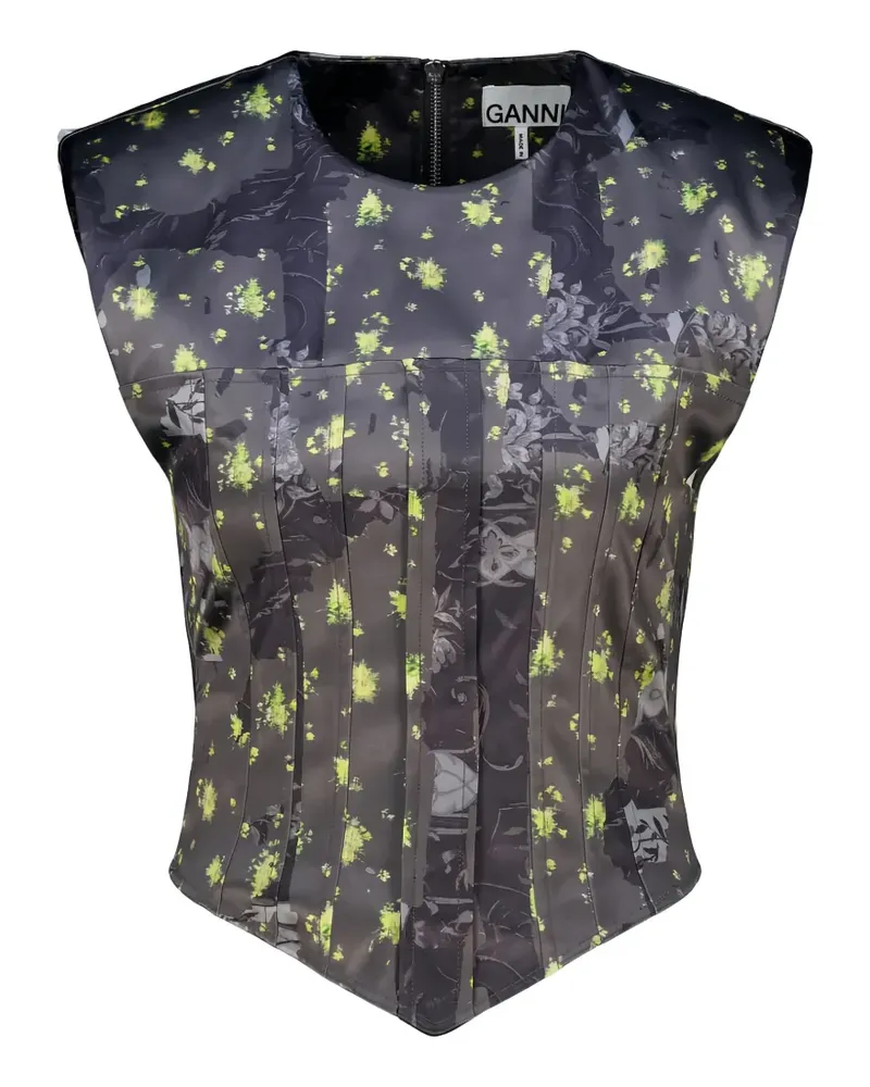 Ganni floral-print panelled top - Grau Grau