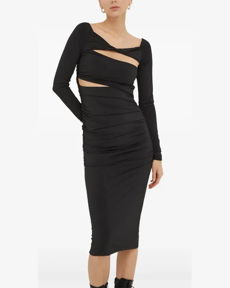 Day Birger et Mikkelsen Gerafftes Varga Midikleid mit Cut-Out - Schwarz Schwarz