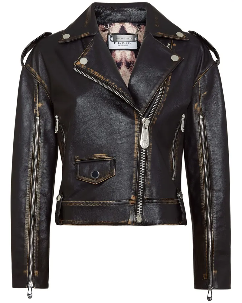 Philipp Plein Bikerjacke mit Logo - Schwarz Schwarz