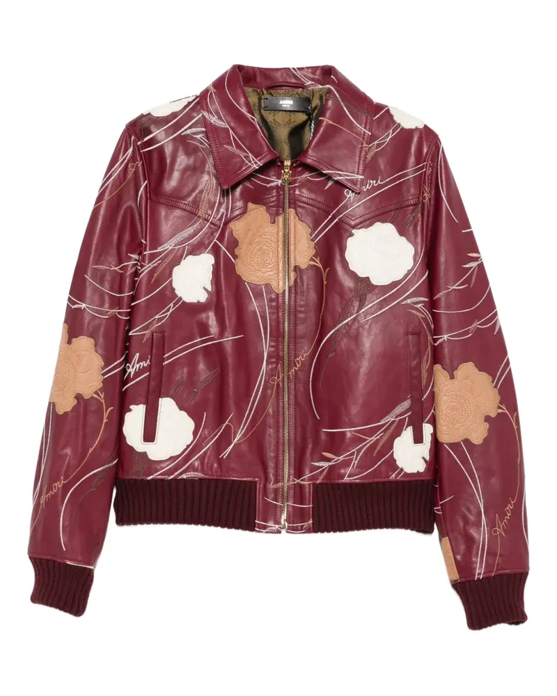 Amiri floral-embroidered leather jacket - Rot Rot