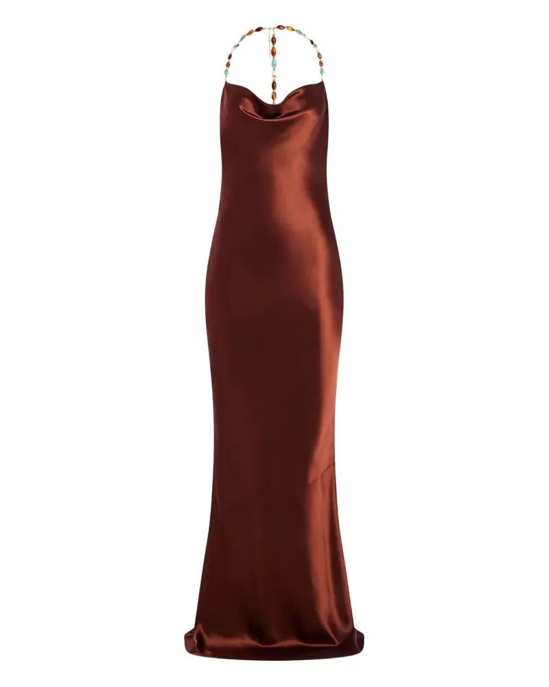 Retrofête Finley Maxikleid mit drapiertem Ausschnitt - Braun Braun