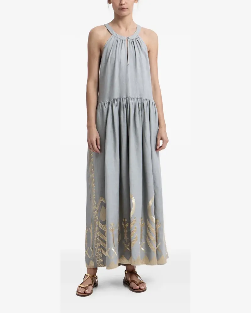Greek Archaic Kori embroidered halterneck dress - Grau Grau