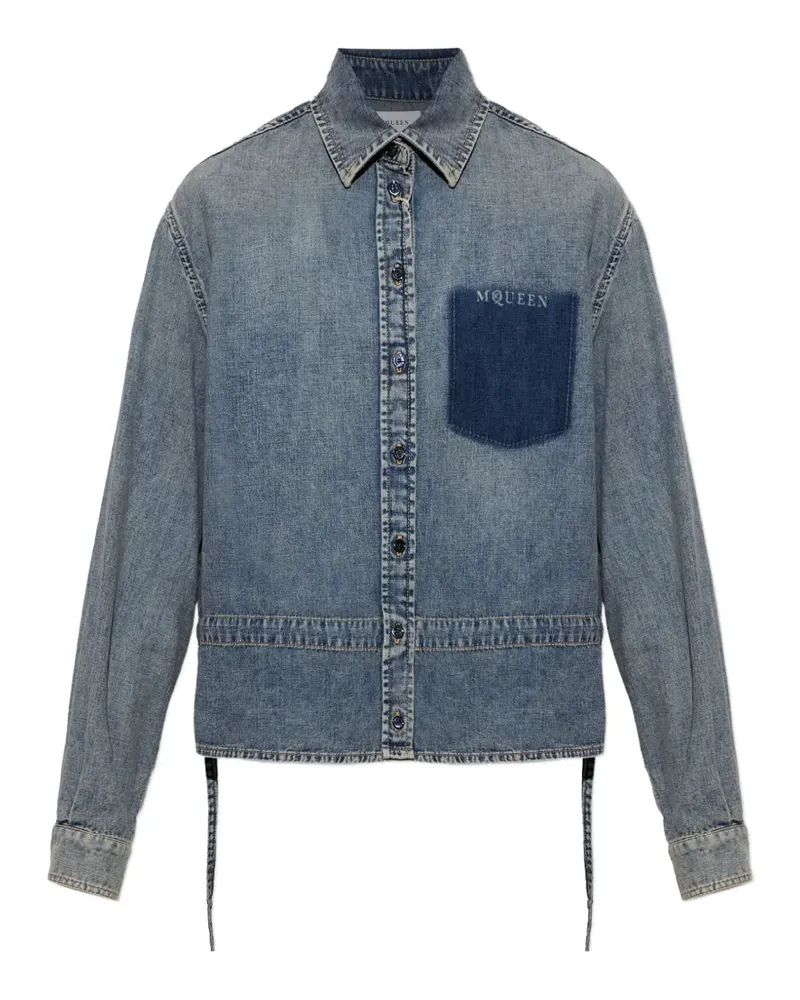 Alexander McQueen logo-print chest-pocket denim jacket - Blau Blau