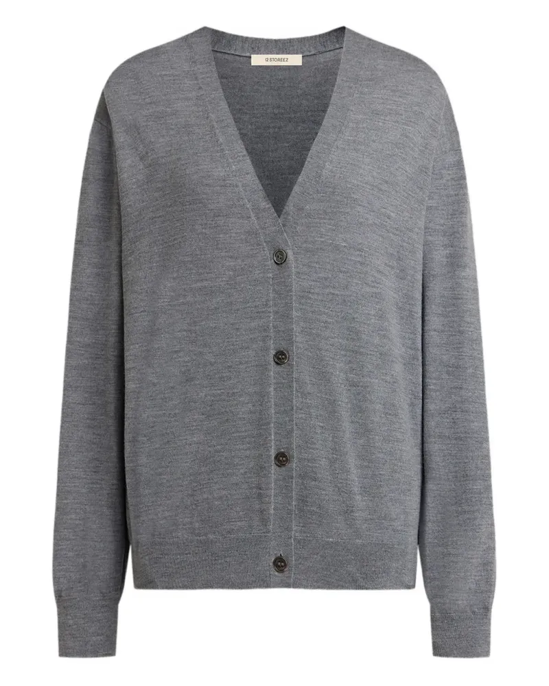 12 STOREEZ Cardigan mit V-Ausschnitt - Grau Grau