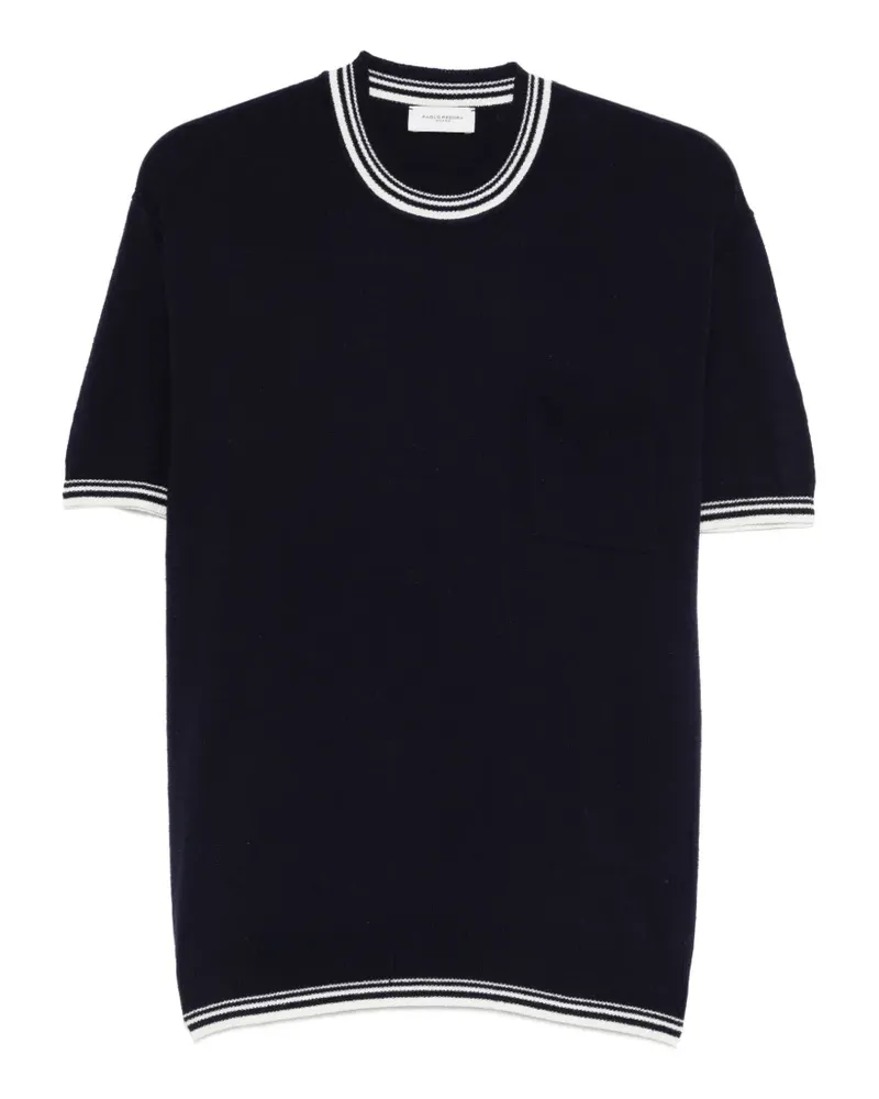 Paolo Pecora Milano Gestreiftes T-Shirt mit Tasche - Blau Blau