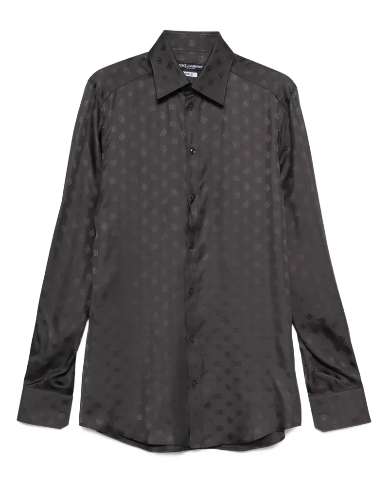 Dolce & Gabbana Seidenhemd mit Logo-Muster - Grau Grau