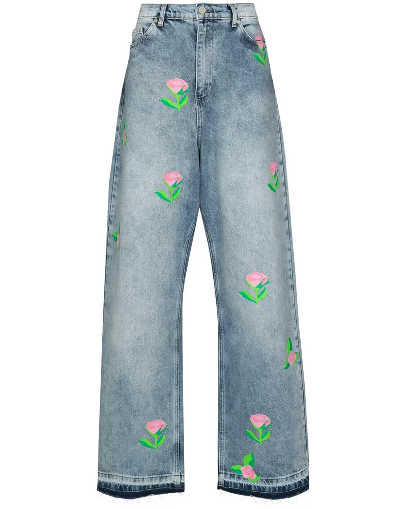 Natasha Zinko Weite Jeans mit Rosen-Print - Blau Blau