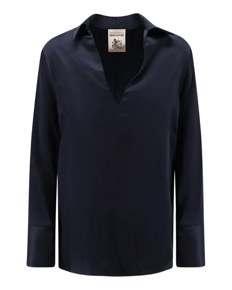 Semicouture satin-finish V-neck shirt - Blau Blau