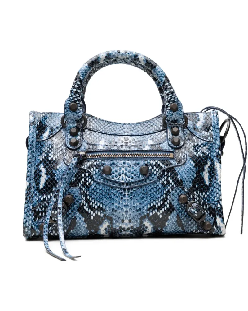 Balenciaga mini City snakeskin-effect tote bag - Blau Blau