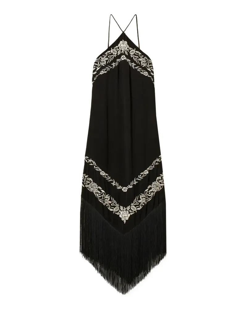 Twin-Set flower-embroidered midi dress - Schwarz Schwarz