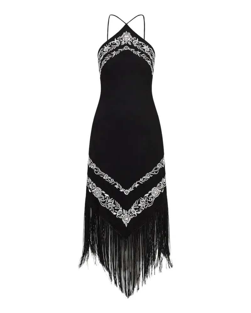 Twin-Set flower-embroidered midi dress - Schwarz Schwarz