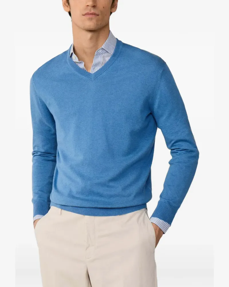 Hackett V-Ausschnitt-Sweatshirt mit Ellenbogen-Patch - Blau Blau