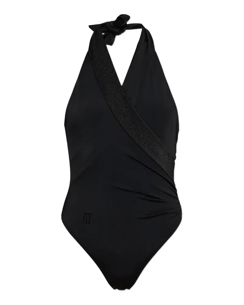 Balmain glitter-trim wrap-style swimsuit - Schwarz Schwarz