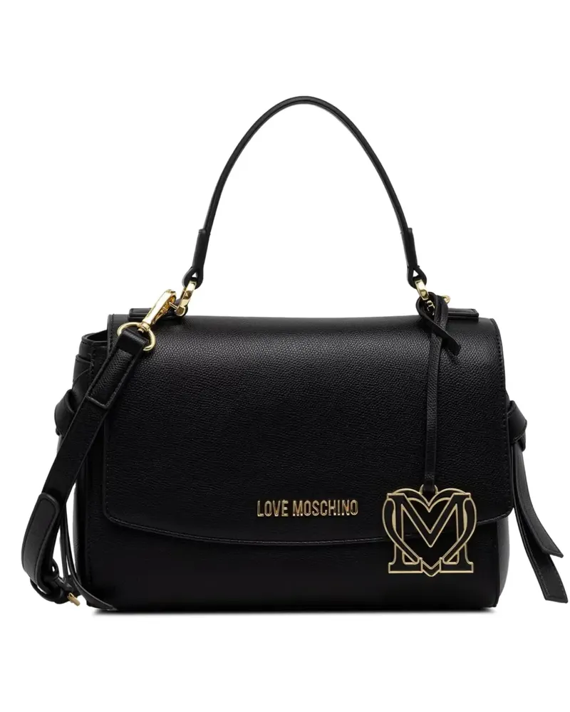 Moschino logo-plaque grained-effect tote bag - Schwarz Schwarz