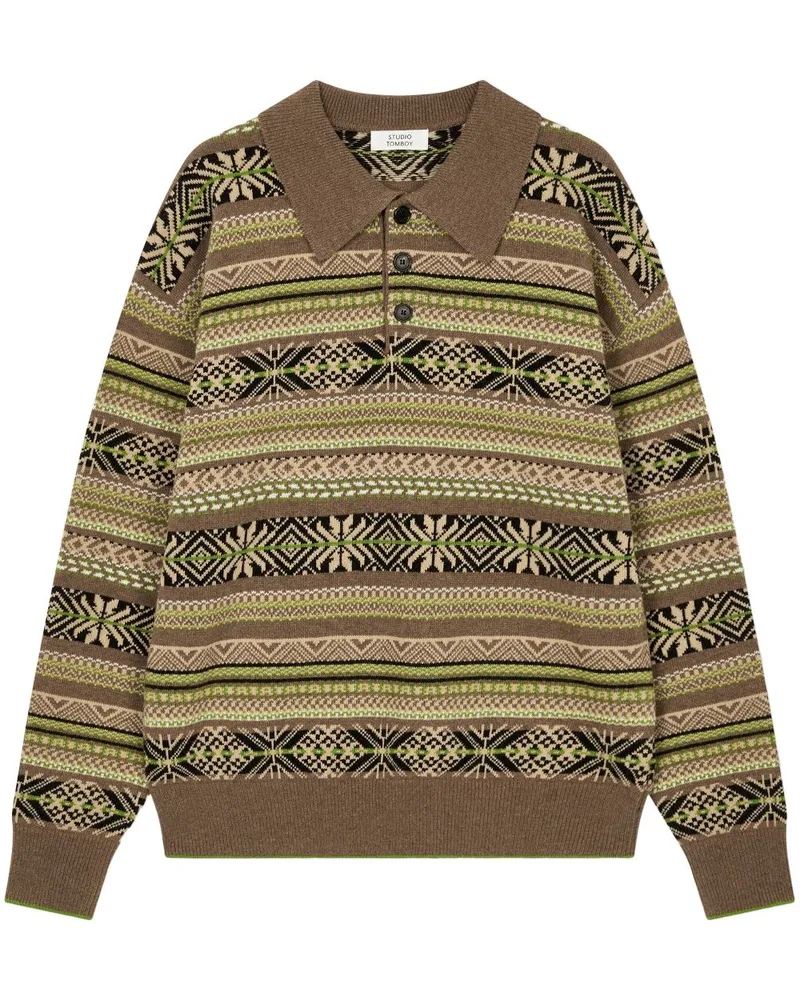 STUDIO TOMBOY Poloshirt aus Intarsienstrick - Braun Braun