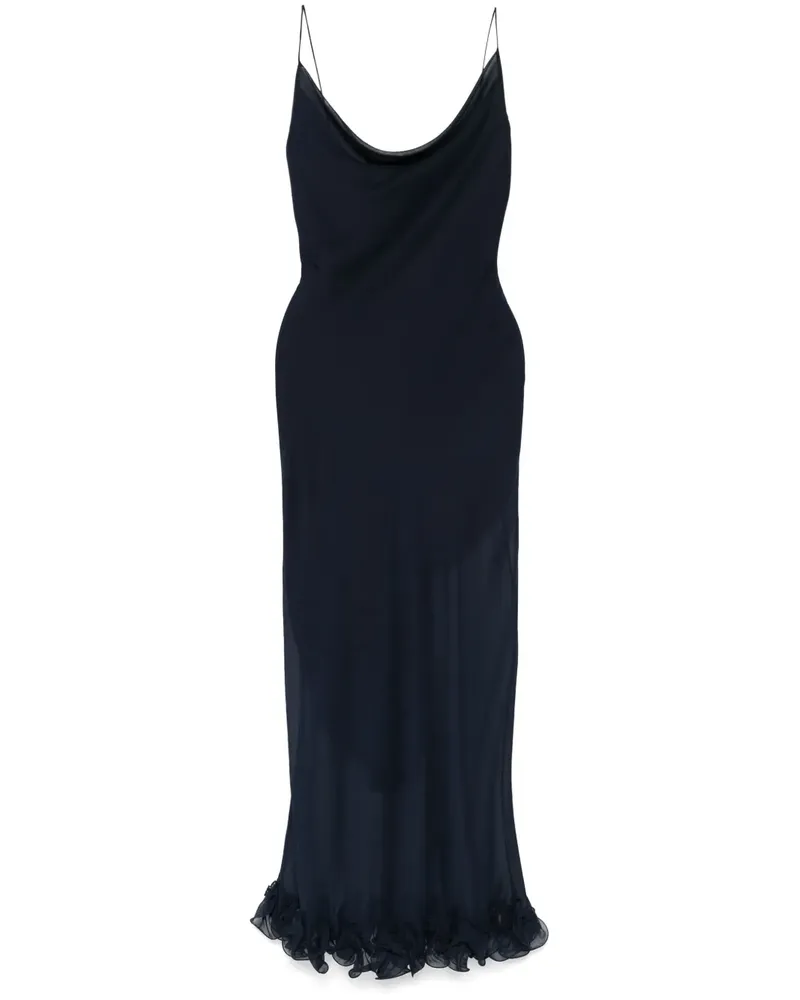 ROTATE Birger Christensen Chiffon-Maxikleid mit Rüschenbesatz - Blau Blau