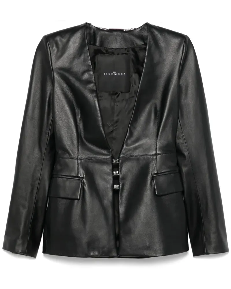 John Richmond Klassische Lederjacke - Schwarz Schwarz
