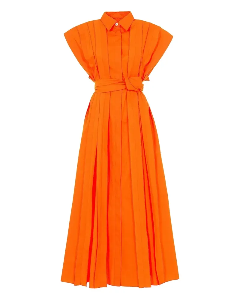 Mantù pleated belted dress - Orange Orange