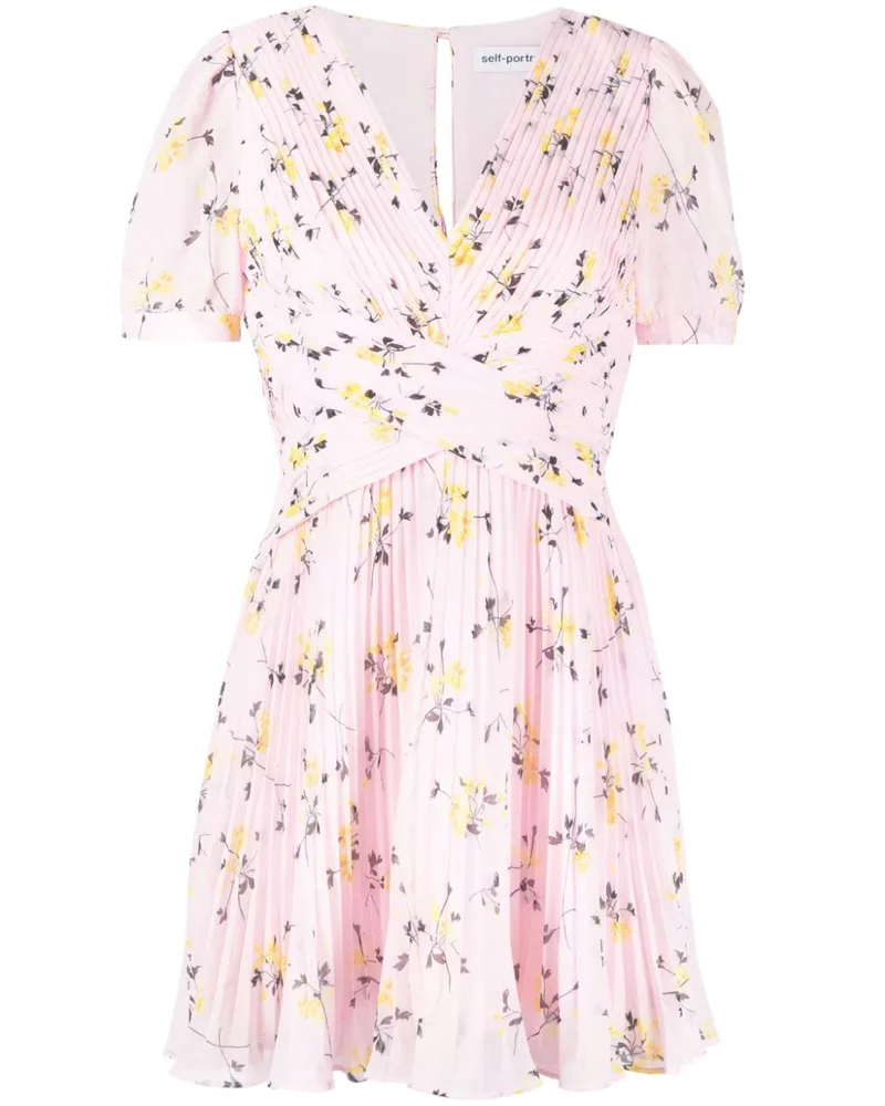Self-Portrait Minikleid mit Blumen-Print - Rosa Rosa