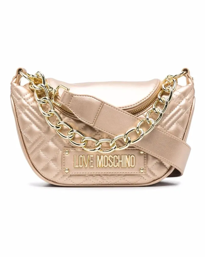 Moschino Shopper mit Logo-Schild - Gold Gold