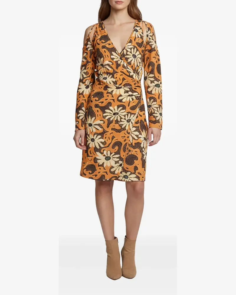 Nanushka floral-print wrap mini dress - Orange Orange