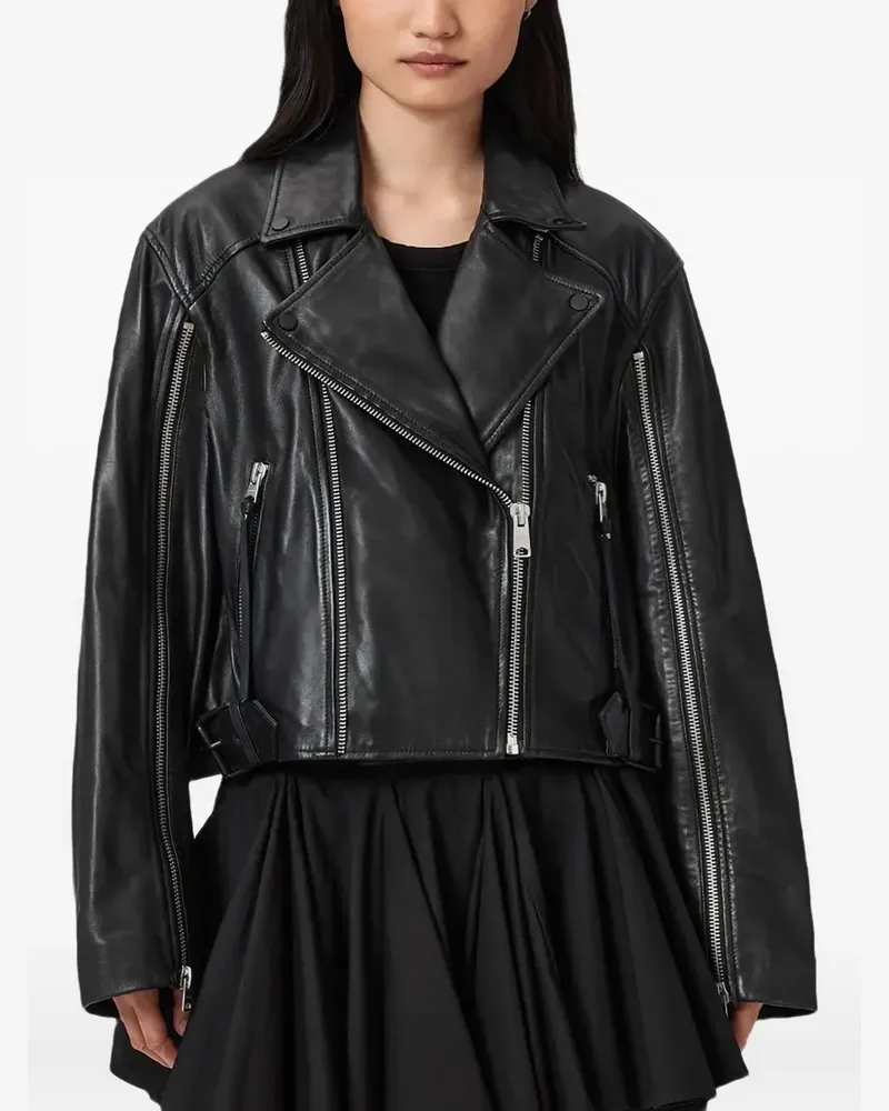 AllSaints Masone Bikerjacke aus Leder - Schwarz Schwarz