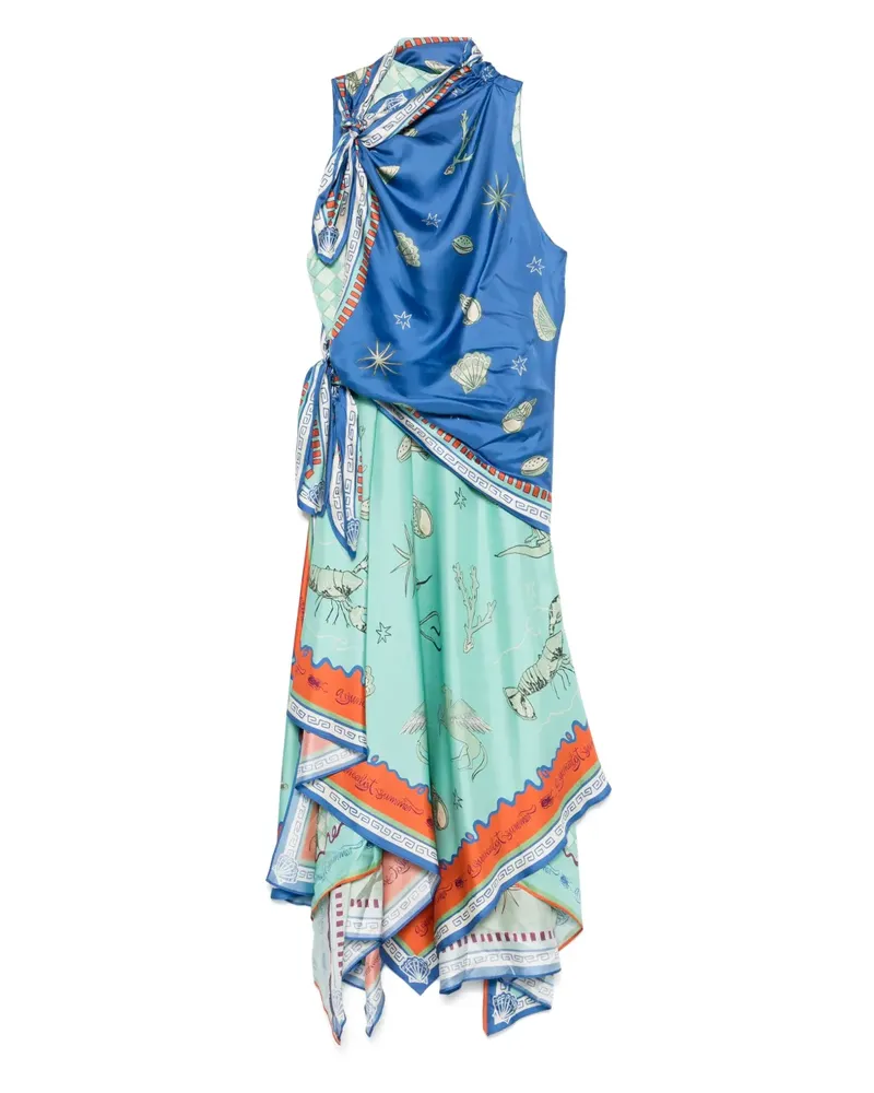ALEMAIS Surrealist Summer Kleid mit Schal - Blau Blau