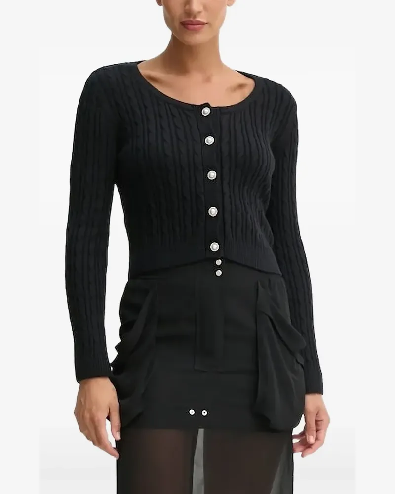 Guess Zopfmuster-Cardigan mit Perlenknöpfen - Schwarz Schwarz