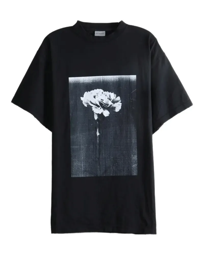 Balenciaga floral-print slogan-print T-shirt - Schwarz Schwarz