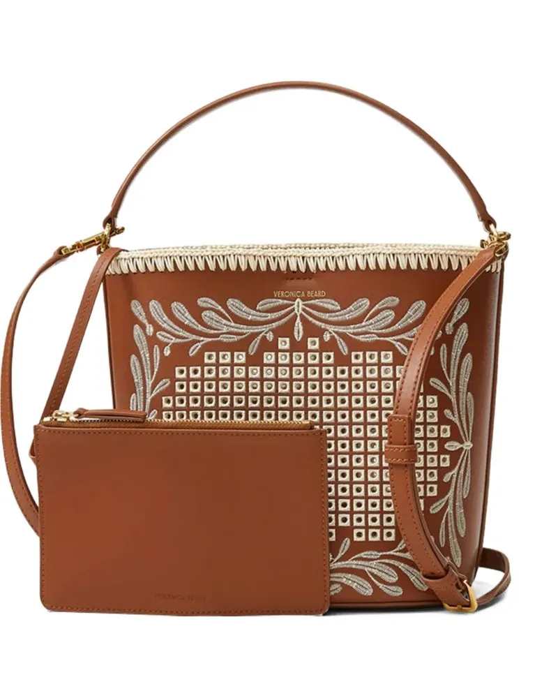Veronica Beard Kleine Eyelet Feedbag Beuteltasche mit Stickerei - Braun Braun
