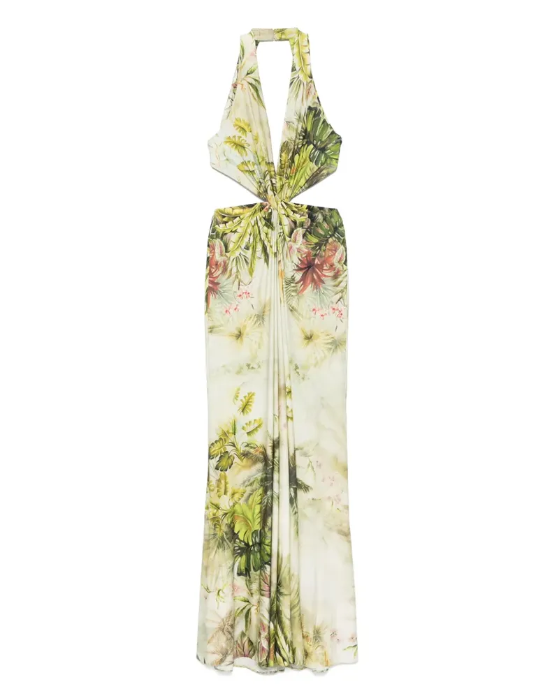 Elie Saab Maxikleid mit Blatt-Print - Grün Grün
