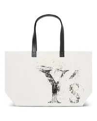 Yohji Yamamoto Handtasche mit Logo-Print Weiß