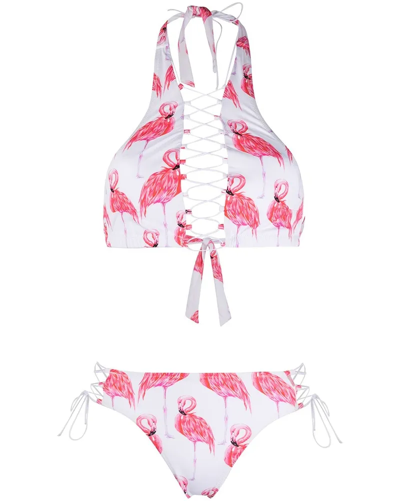 Noire Swimwear Addicted' Bikini mit Flamingos - Weiß Weiß