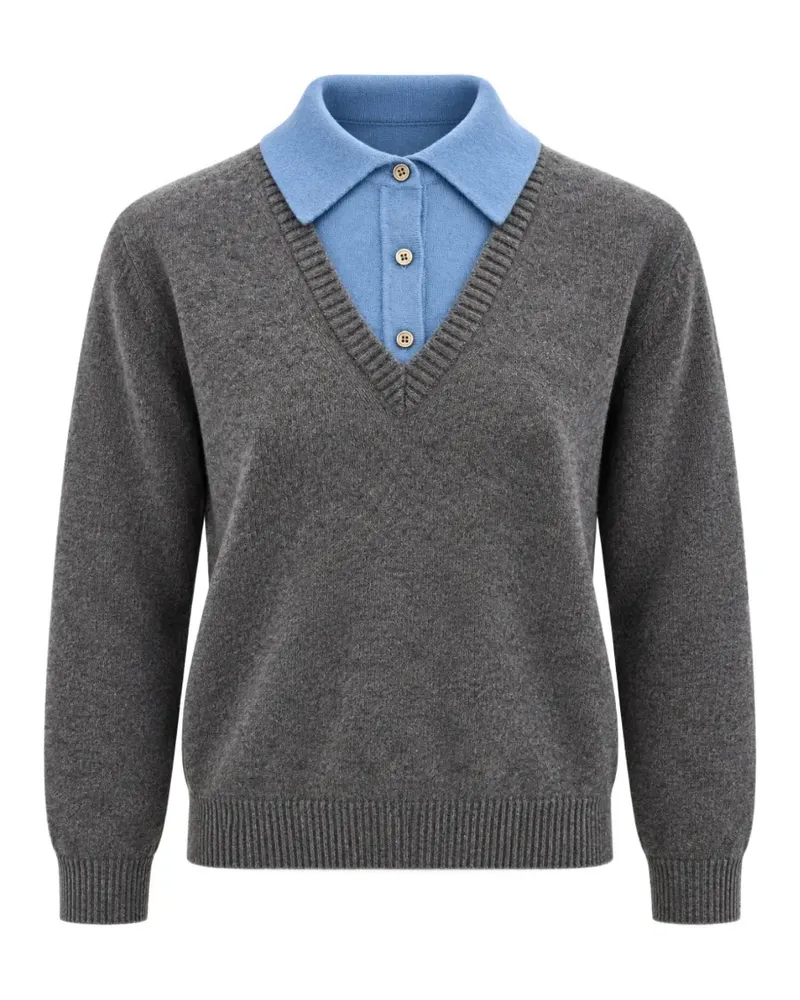 JUUN.J layered-effect V-neck polo sweater - Grau Grau