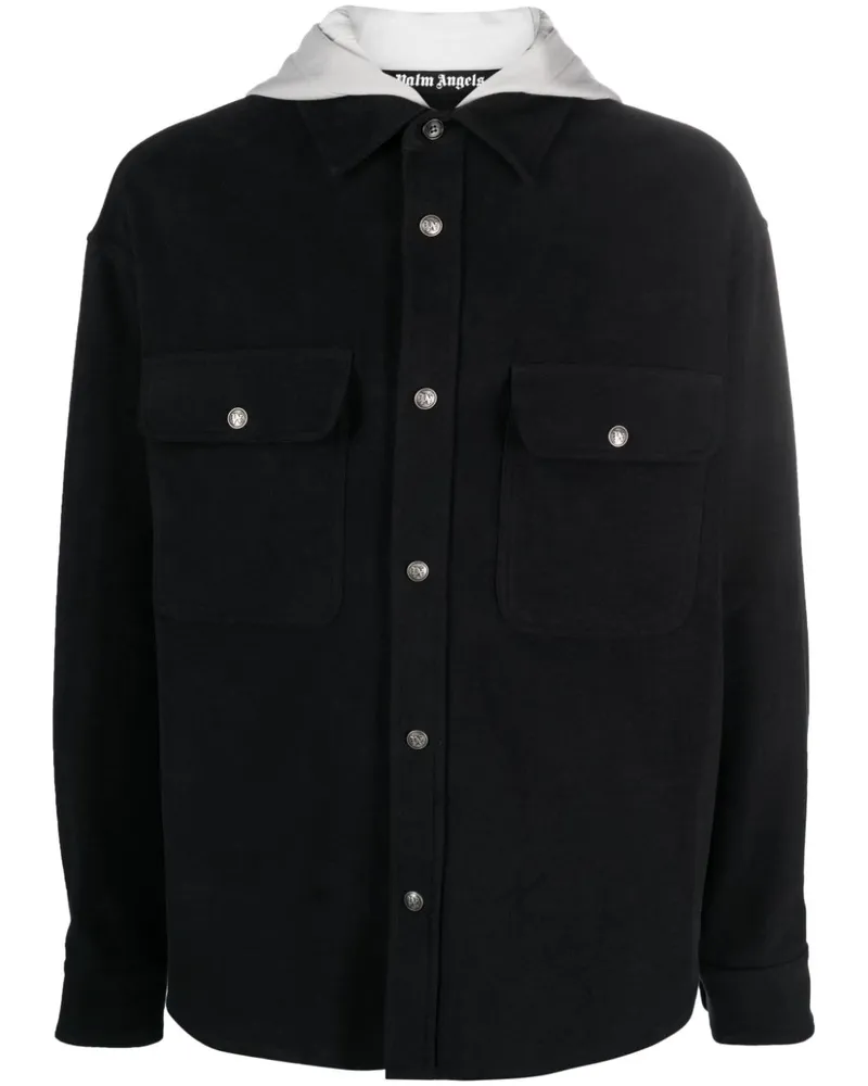 Palm Angels Hemdjacke mit Monogramm-Print - Schwarz Schwarz
