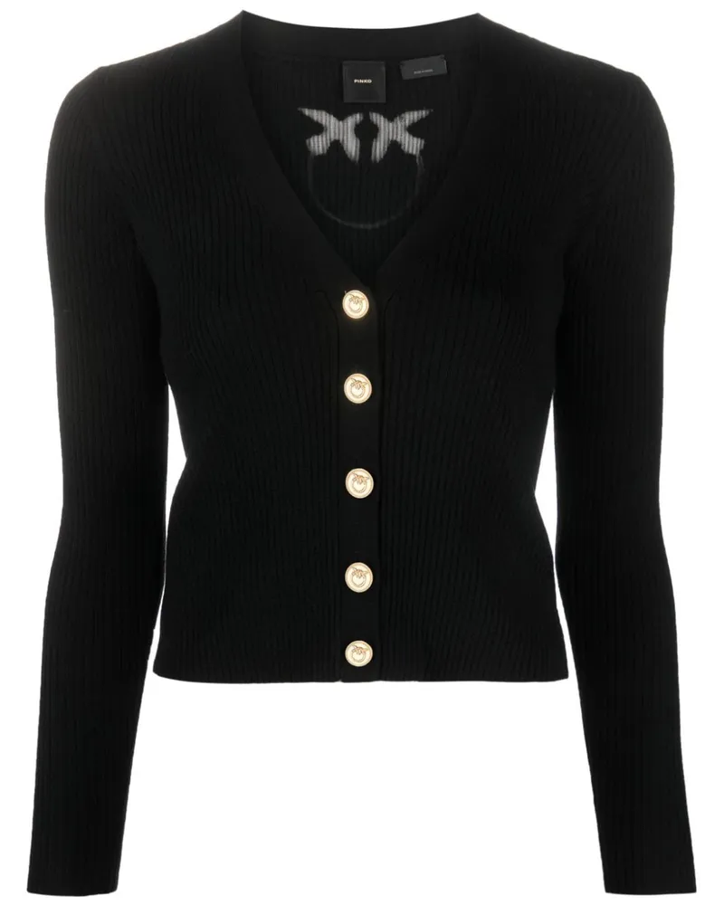 Pinko Gerippter Cardigan mit V-Ausschnitt - Schwarz Schwarz