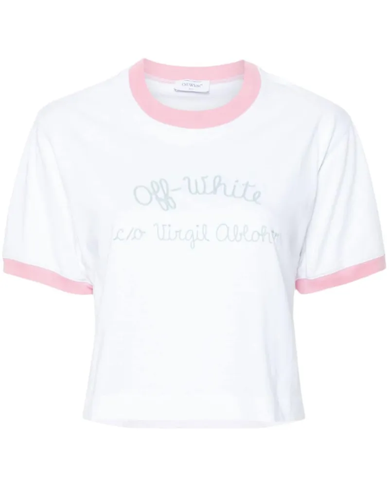 OFF-WHITE Cropped-T-Shirt mit Script-Stickerei Weiß