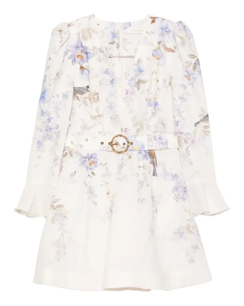 Zimmermann floral-print belted mini dress - Nude Nude