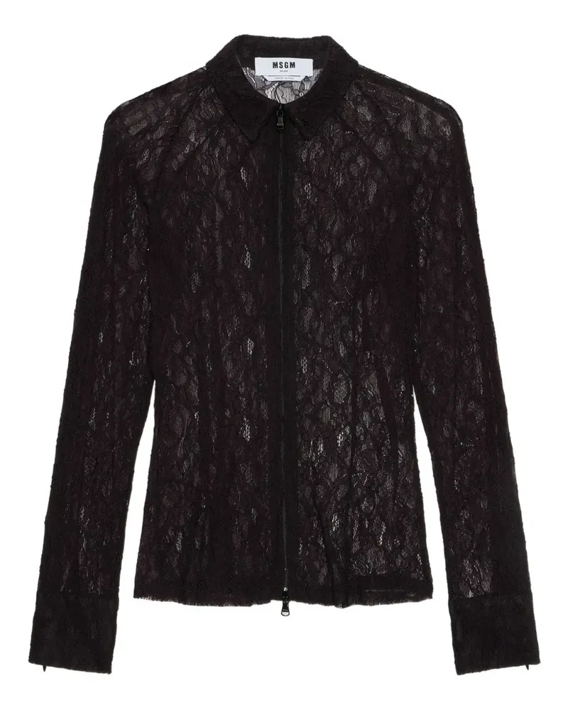 MSGM floral-lace zip-up shirt - Schwarz Schwarz
