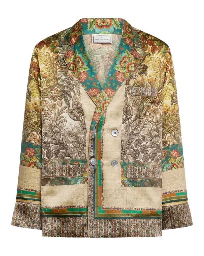 Pierre-Louis Mascia Doppelreihige Mutka Seidenjacke mit Blumen-Print - Nude Nude
